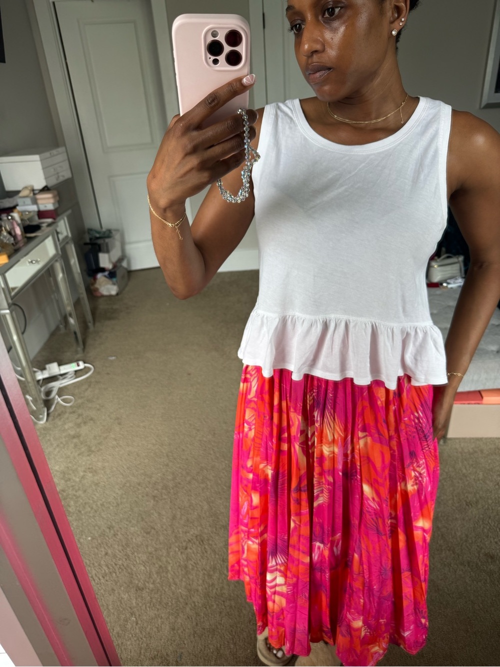White Ruffle-Hem Tank Top